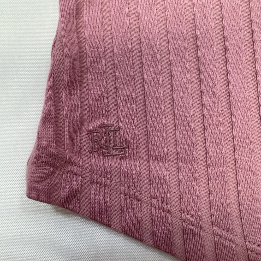 Lauren Ralph Lauren Rose Muave Ribbed Polo Blouse Preppy Office Womens Large NEW - Picture 11 of 13